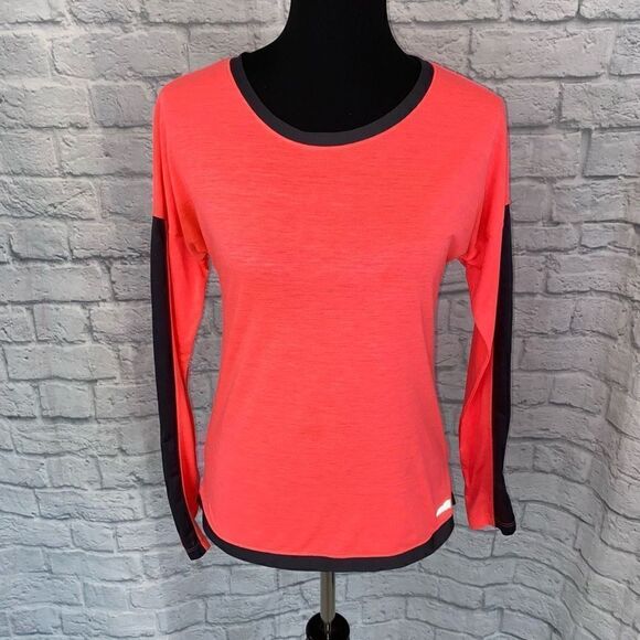 Avia women S Longsleeve Crewneck activewear top w/mesh side sleeves orange/black - Picture 1 of 13